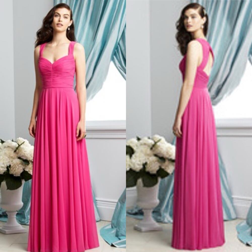 Dessy Collection Surpliss Ruched V-Neck Lux Chiffon Dress Fuchsia Women 14 NWOT